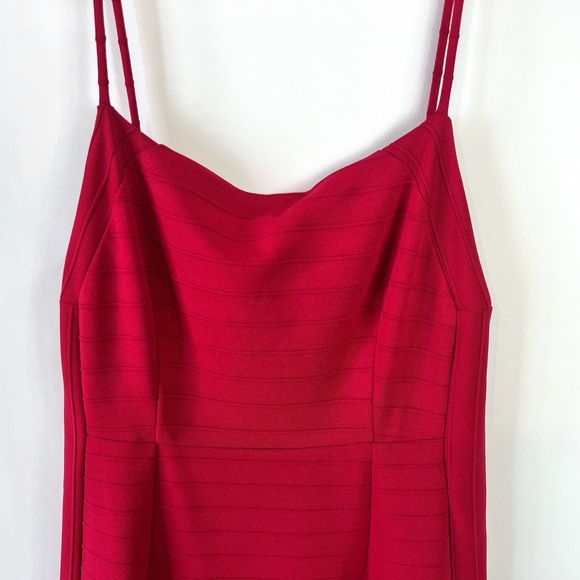 Anthropologie Hutch Square Neck Slim Midi Dress Sz Large Red Bodycon Stretch - Picture 5 of 15